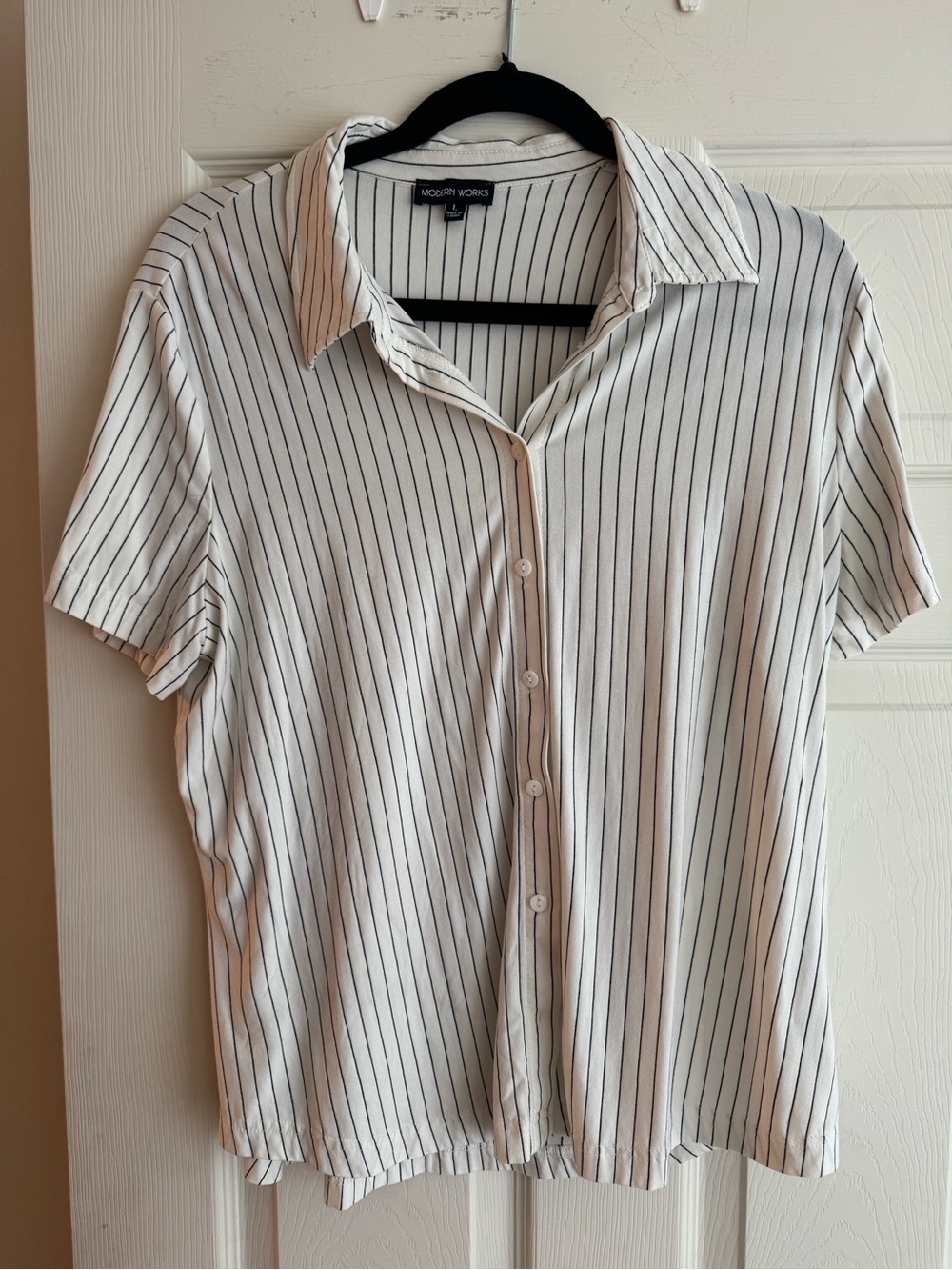 Modern Works Women's White Pinstripe Button-Down Shirt